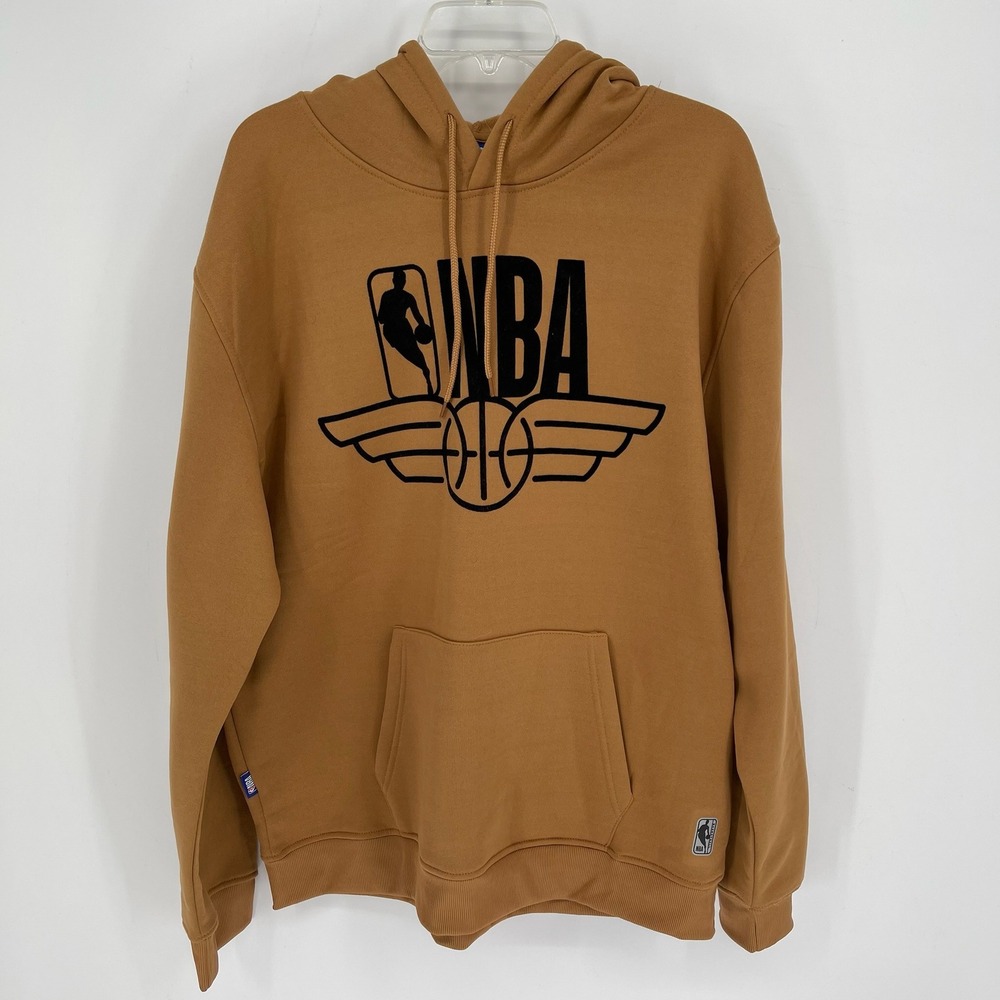 NBA Men's Brown Graphic Logo Fleece Pullover Oversized Hoodie Sweatshirt Size XL